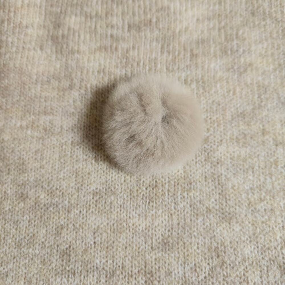 Vine & Love Womens Pullover Sweater Size Large Tan Pom Pom Preppy Coquette - Picture 4 of 9